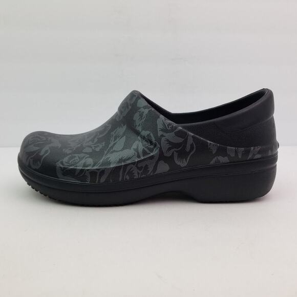 Crocs Neria Pro II Womens Sz 8 Black Floral SlipOn Slip Resistant Work Clog Shoe - Picture 3 of 11
